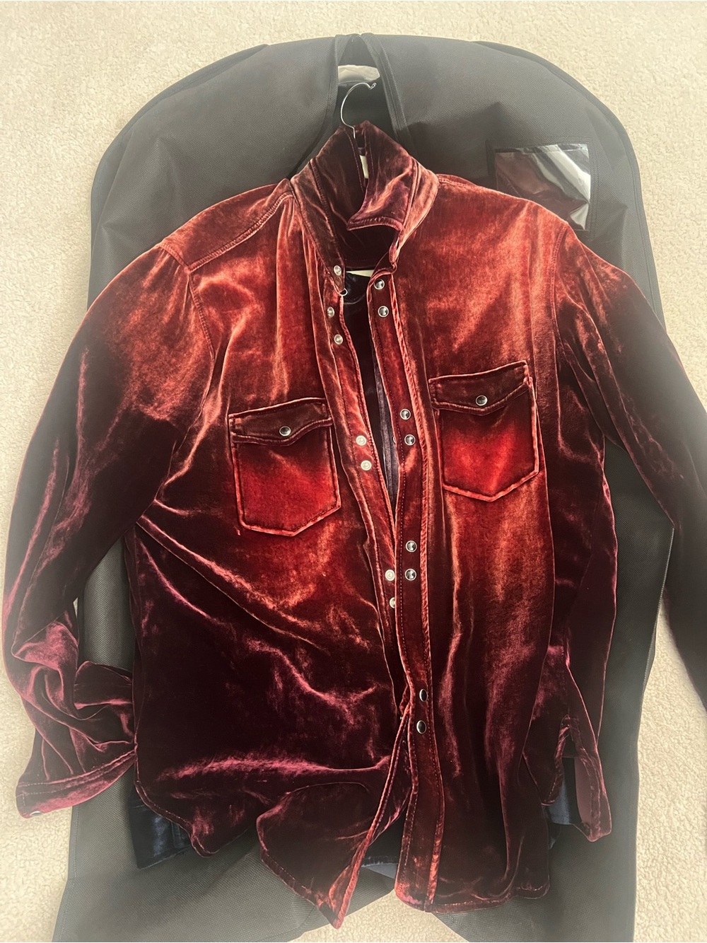 Saint Laurent Velvet Shirt Jacket in Deep Wine Red
